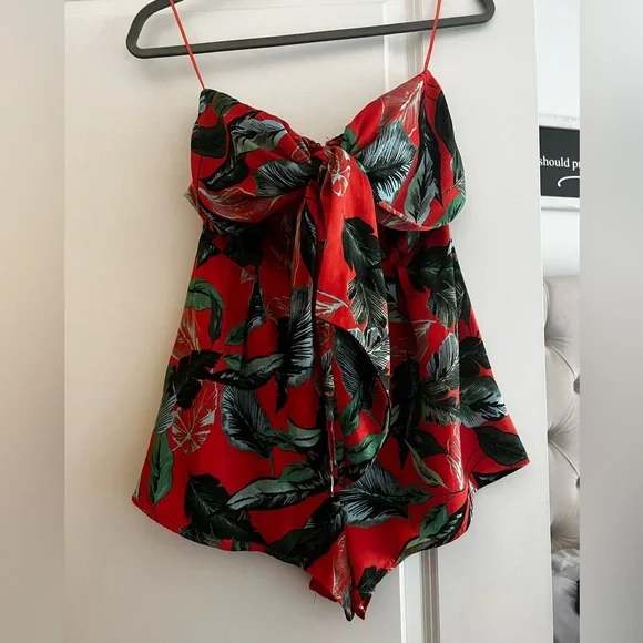 Vici-STRAPLESS FLORAL PRINTED TIE FRONT ROMPER - Picture 7 of 7